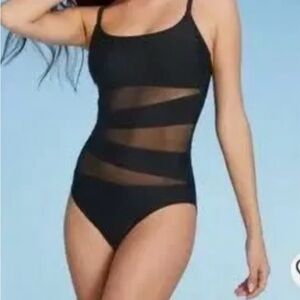 One piece black swimsuit (sheer in the front and back)